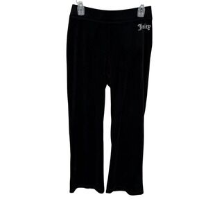 Juicy Couture Black Velour Track Pants Rhinestone‎ Logo Size S Y2K Hi Rise Waist